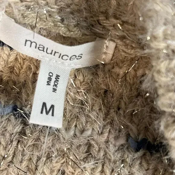 NWT Womens Maurices Sweater Size Beige Feathered MED Blue Accents - Picture 4 of 9
